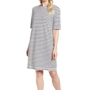 Eileen Fisher Organic Linen Striped Dress Knee Length Boxy